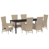 Set da Pranzo per Giardino con cuscino 7 pcs Beige polyrattan