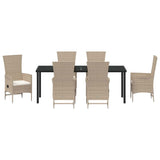 Set da Pranzo per Giardino con cuscino 7 pcs Beige polyrattan