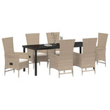 Set da Pranzo per Giardino con cuscino 7 pcs Beige polyrattan