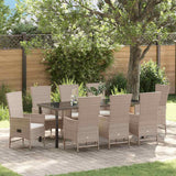 Set da Pranzo per Giardino con cuscino 9 pcs Beige polyrattan