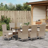 Set da Pranzo per Giardino con cuscino 9 pcs Beige polyrattan