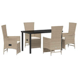 Set da Pranzo per Giardino con cuscino 5 pcs Beige polyrattan