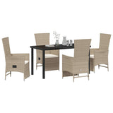 Set da Pranzo per Giardino con cuscino 5 pcs Beige polyrattan