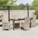 Set da Pranzo per Giardino con cuscino 5 pcs Beige polyrattan