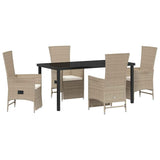 Set da Pranzo per Giardino con cuscino 5 pcs Beige polyrattan