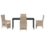 Set da Pranzo per Giardino con cuscino 5 pcs Beige polyrattan
