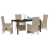 Set da Pranzo per Giardino con cuscino 5 pcs Beige polyrattan
