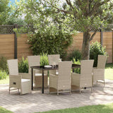 Set da Pranzo per Giardino con cuscino 7 pcs Beige polyrattan