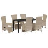 Set da Pranzo per Giardino con cuscino 7 pcs Beige polyrattan