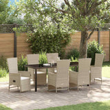 Set da Pranzo per Giardino con cuscino 7 pcs Beige polyrattan