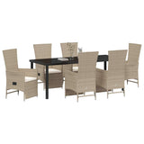 Set da Pranzo per Giardino con cuscino 7 pcs Beige polyrattan