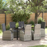 Set da Pranzo per Giardino con cuscino 7 pcs Grigio polyrattan