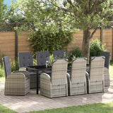 Set da Pranzo per Giardino con cuscino 9 pcs Grigio polyrattan
