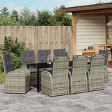 Set da Pranzo per Giardino con cuscino 9 pcs Grigio polyrattan