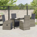Set da Pranzo per Giardino con cuscino 5 pcs Grigio polyrattan
