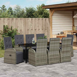 Set da Pranzo per Giardino con cuscino 9 pcs Grigio polyrattan