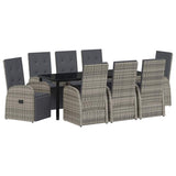 Set da Pranzo per Giardino con cuscino 9 pcs Grigio polyrattan