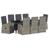 Set da Pranzo per Giardino con cuscino 9 pcs Grigio polyrattan