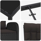 Set da Pranzo per Giardino con cuscino 9 pcs Nero polyrattan