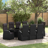Set da Pranzo per Giardino con cuscino 9 pcs Nero polyrattan