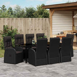 Set da Pranzo per Giardino con cuscino 9 pcs Nero polyrattan