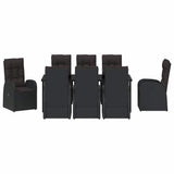 Set da Pranzo per Giardino con cuscino 9 pcs Nero polyrattan