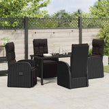 Set da Pranzo per Giardino con cuscino 5 pcs Nero polyrattan