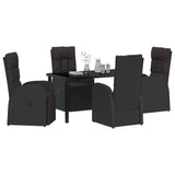 Set da Pranzo per Giardino con cuscino 5 pcs Nero polyrattan