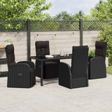 Set da Pranzo per Giardino con cuscino 5 pcs Nero polyrattan