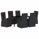 Set da Pranzo per Giardino con cuscino 7 pcs Nero polyrattan