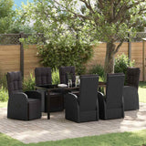 Set da Pranzo per Giardino con cuscino 7 pcs Nero polyrattan