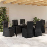 Set da Pranzo per Giardino con cuscino 7 pcs Nero polyrattan