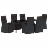 Set da Pranzo per Giardino con cuscino 7 pcs Nero polyrattan