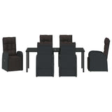 Set da Pranzo per Giardino con cuscino 7 pcs Nero polyrattan