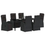 Set da Pranzo per Giardino con cuscino 7 pcs Nero polyrattan