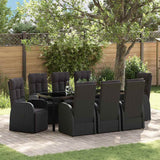 Set da Pranzo per Giardino con cuscino 9 pcs Nero polyrattan