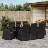 Set da Pranzo per Giardino con cuscino 9 pcs Nero polyrattan