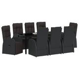 Set da Pranzo per Giardino con cuscino 9 pcs Nero polyrattan