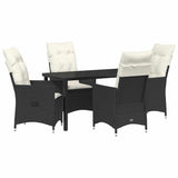 Set da Pranzo per Giardino con cuscino 5 pcs Nero polyrattan