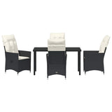 Set da Pranzo per Giardino con cuscino 5 pcs Nero polyrattan