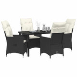 Set da Pranzo per Giardino con cuscino 5 pcs Nero polyrattan