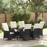 Set da Pranzo per Giardino con cuscino 7 pcs Nero polyrattan