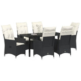 Set da Pranzo per Giardino con cuscino 7 pcs Nero polyrattan