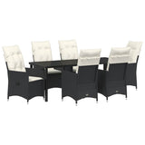 Set da Pranzo per Giardino con cuscino 7 pcs Nero polyrattan