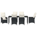 Set da Pranzo per Giardino con cuscino 7 pcs Nero polyrattan