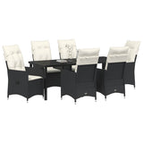 Set da Pranzo per Giardino con cuscino 7 pcs Nero polyrattan