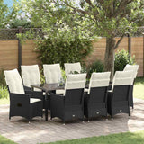 Set da Pranzo per Giardino con cuscino 9 pcs Nero polyrattan