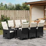 Set da Pranzo per Giardino con cuscino 9 pcs Nero polyrattan