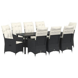 Set da Pranzo per Giardino con cuscino 9 pcs Nero polyrattan
