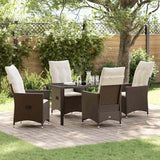 Set da Pranzo per Giardino con cuscino 5 pcs Marrone polyrattan
